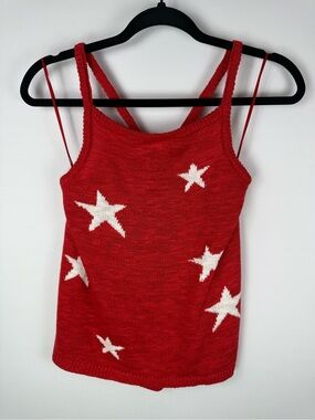 NWT Red Star Knit Tank Top Sleeveless Americana Summer Patriotic Sweater Tank, M